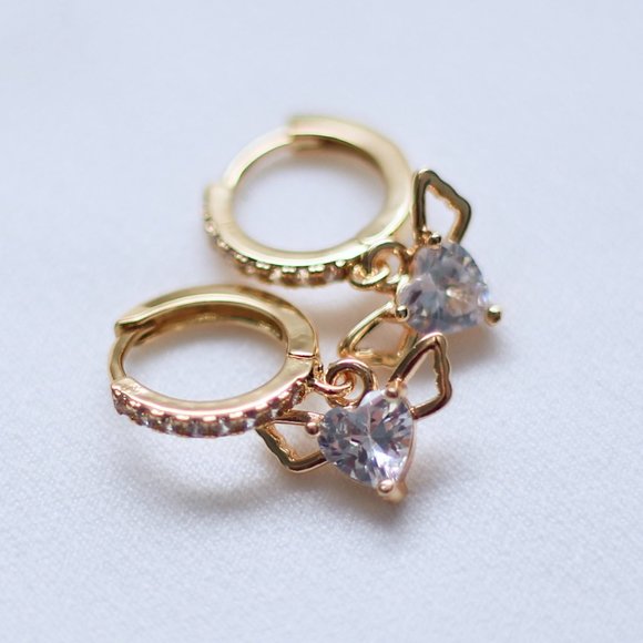 Winged Heart With Cubic Zirconia Hoop Earrings - Picture 5 of 6